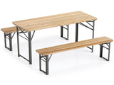 47" Foldable Picnic Table with 2 Benches, Solid Fir Wood Outdoor Dining Set with Sturdy Metal Frame 56401921
