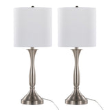 Sawyer 25" Contemporary Metal Table Lamp in Brushed Nickel with White Linen Shade and Built-in USB B202P224080
