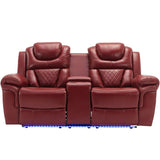 ZNTS Home Theater Seating Manual Recliner Loveseat with Hide-Away Storage, Cup Holders and LED Light WF310726AAJ