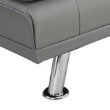 ZNTS Sofa Bed with Armrest two holders WOOD FRAME, STAINLESS LEG, FUTON GREY PVC W2297P247516