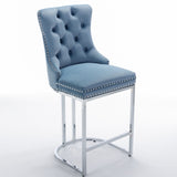 26" Counter Height Bar Stools Set of 2, Modern Velvet Barstools with Button Back&Rivet Trim W1143112573