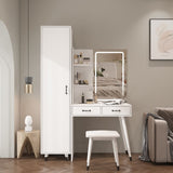 Makeup Vanity Table Slim Armoire Wardrobe Set, Dressing Table with LED Mirror Power Outlets 97156589