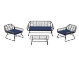 4-piece wicker patio furniture set with tempered glass table, detachable blue cushion cover for easy W2071P291321