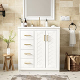 30'' Bathroom with Ceramic Sink Combo,Solid Wood Frame Bathroom Storage Cabinet, Freestanding N710P191970K