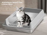 Grey XL10 Stainless steel cat litter box, made of thickened material to prevent scratching and 87943461