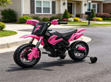 12V Kids Motorcycle 2 x 35W Electric Dirt Bike with Training Wheels Rear Suspension Horn Pink 70924596