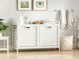 2Bin PullOut Bamboo Laundry Hamper Cabinet, 10Gallon Removable Polyester Fabric Sorter Baskets 37682826