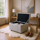 Light Gray Corduroy Upholstered Ottoman with Black Round Rubber Feet 634343cm, Hidden 63265028