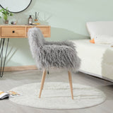 GREY Faux Fur Upholstered Make up chair Side Dining Chair with Metal Leg W2069P174780