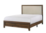 Brown Cherry Finish Fabric Upholstered Headboard Tufted Nailhead Trim 1pc King Size Panel Bed B011P173495