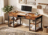 48 Inch Computer Desk with 2 Fabric Drawer Storage Shelf Gaming Writing Table, Rustic Brown 00069430