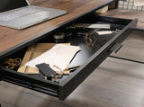 Industrial L-Shaped Desk with 2 Drawers and Shelves, Brown finish B356P402608