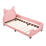 Twin Size Upholstered Daybed with Carton Ears Shaped Headboard, Pink WF296296AAH