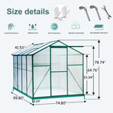 ZNTS Polycarbonate Greenhouse,6'x 8' Heavy Duty Walk-in Plant Garden Greenhouse for Backyard/Outdoor 32970978