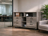 Wooden Filing Cabinet, 4 Drawers, Lami Grey Oak, P2 Particle Board with Embossed 66067826