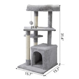 ZNTS Double Level Cat Tree Stand House Furniture Kittens Activity Tower Posts Kitty Pet Play House W2181P190604