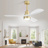 48 Inch Modern Ceiling Fan With Lights 3 Wood Fan Blade Noiseless Reversible Motor Remote Control W934P147068