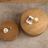 Vintage Fashion Style Cylindrical Nesting Coffee Table Set with Vertical Textured Embossed Design W757P195740