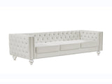 Beige, Three-seater Sofa, Velvet Crystal Buckle Upholstery Sofa, Crystal Feet, Removable Cushion, 09555906