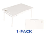 26 in Adjustable Height Personal Folding Table with Cupholder and Tablet Holder, White 57918338