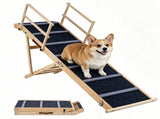 6-Level Adjustable Foldable Pet Ramp , Solid Pine Wood Non-Slip Dog Stairs with Side Rails, 145 lbs 97038637