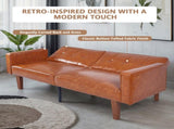 Modern PU Leather Futon Sofa with Tufted Backrest, Adjustable Reclining Couch with Wood & Metal 36536847