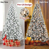 Artificial 7ft Flocked Christmas Tree with 1022 PVC Branch Tips, 350L Warm white led, Round head, 47686013