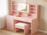 Apple pink particleboard tempered glass tabletop textured melamine finish, 5-drawer vanity set 72398834