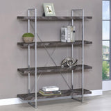 Rustic Grey Herringbone Bookcase with Full-Length Shelf B062P153825