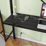 Twin Metal Loft Bed with Desk, Power Outlet and LED Lighted , Safety Guard & Ladder, No Box Spring W840P192240