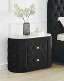 1pc Oval Faux Marble Top Nightstand 2- Drawers Storage Black Finish Button Faux Crystal B011P266092