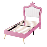 ZNTS Twin Size Upholstered Bed Frame with LED Lights, Modern Upholstered Princess Bed With Crown WF315530AAH