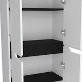 FM FURNITURE Keyser Multistorage Kitchen Pantry with 5 Shelves and 4 Doors, White/Black B128P321071