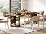 70.9" Oval Dining Table for 6 People, Fluted Panel Legs with 2 Side Open Storage Shelves, MDF 82595714