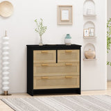 4 Drawers Rattan Cabinet,for Bedroom,Living Room,Dining Room,Hallways,Easy Assembly, Black W757137660