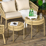 ZNTS Brown PE Wicker Patio End Table Set 73215608