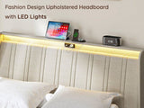 Queen Size Platform Bed Frame with Fabric Headboard and Wooden Slats Support, Fully W2889P272596
