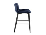 Set of 2 Pub Height Chairs Dark Blue Velvet Upholstery Modern Casual Dining Furniture Metal Legs, B011P234283