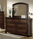 Classic Transitional Dresser of 7 Drawers Brown Cherry Finish Birch Veneer Hidden Drawer Bun Feet B011P155250