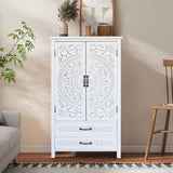 27'' Accent Tall Tower White Storage Cabinet - Rustic Wood Sideboard Pantry Cabinet - Versatile W2295P294585