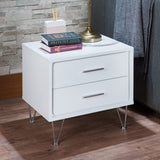 2 Drawers Nightstand with Metal Legs, White B016P253805