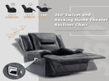 2 Seater Home Theater Recliner Manual Recliner Chair with a LED Light Strip Two Cup Holders and a WF323622AAB