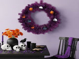 24" Halloween-Themed Christmas Wreath - Purple Pre-Lit Wreath with 50 Purple/Orange LEDs, 100 PVC 80749318