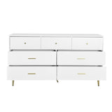 Seven Drawers Large Chest of Drawer Cabinet with Golden Handle and Golden Legs White Color W2139P143414