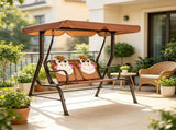 2-Seater Kids Patio Swing, Adjustable Canopy Safety Belt, Monkey Pattern Hanging Swing Bench for 15566665