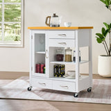 Kitchen Island Cart with walnut wood Top, Rolling Storage Cabinet on Wheels with Drawers, Sideboard W3417P329701
