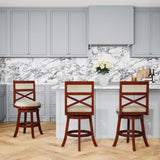 24" Counter Height X-Back Swivel Stool, Cherry Finish, Beige Fabric Seat B04660708