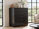 5-Drawer Particleboard Chest with Melamine Finish Drawer Dresser 26*13*39in Black 51153087