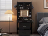 Small Vanity Desk with Sliding Mirror and LED Lights, Makeup Table with Charging Station and Storage 24790285
