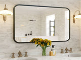Black Bathroom Wall Mirror for Over Sink 40" 32" Rectangle Vanity Mirror with Round Corner for 65150243